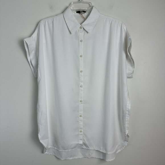 Quince Vintage Wash Tencel Camp Shirt White Womens Size Medium Preppy Oversized - Picture 1 of 8